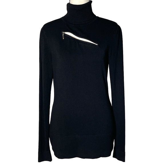 Cache Tops - Cache Black Turtle Neck Sweater w/ Zipper Details | Size XS